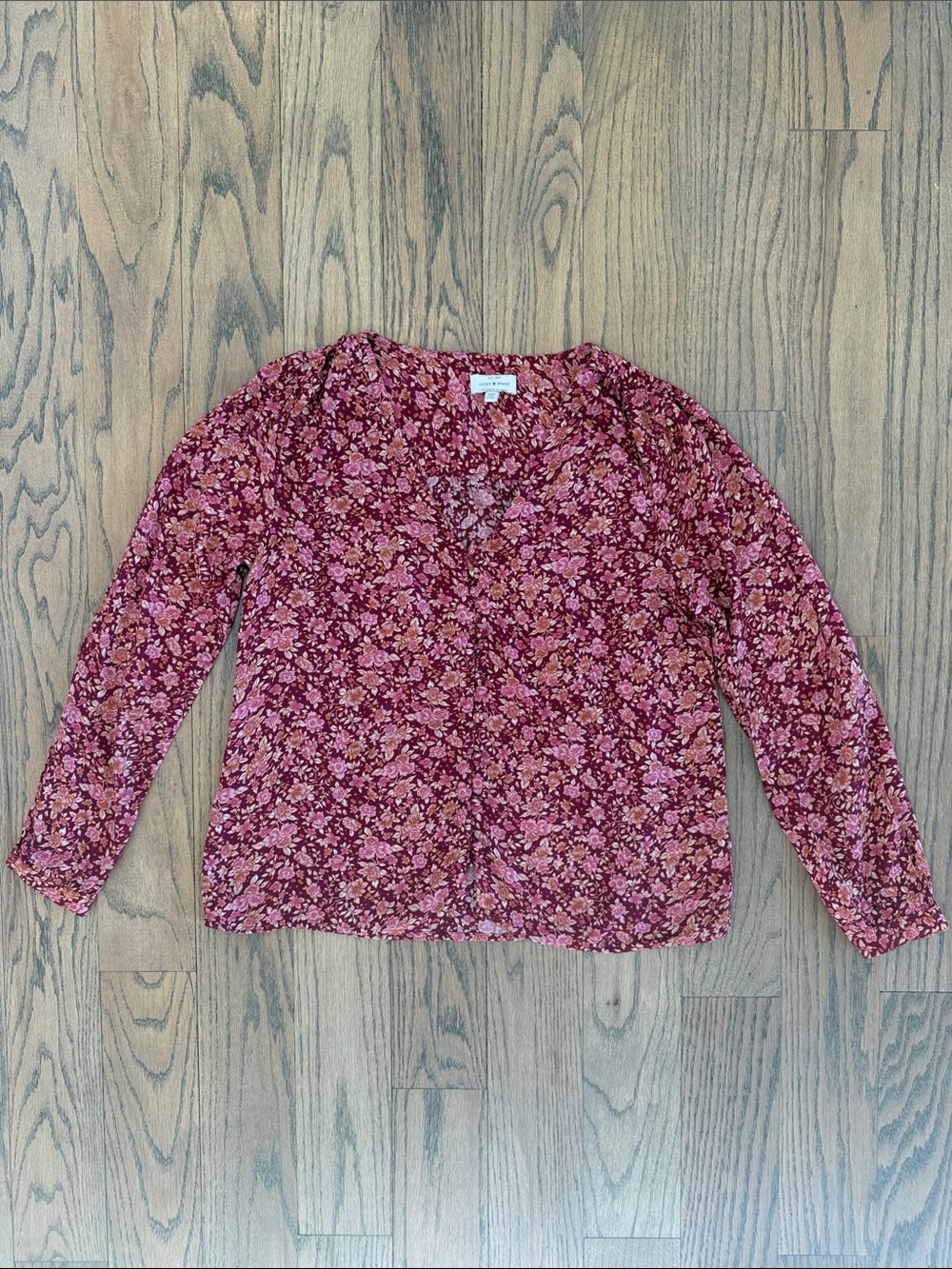 Lucky Brand Women’s Red Pink Floral Button Blouse Size Medium